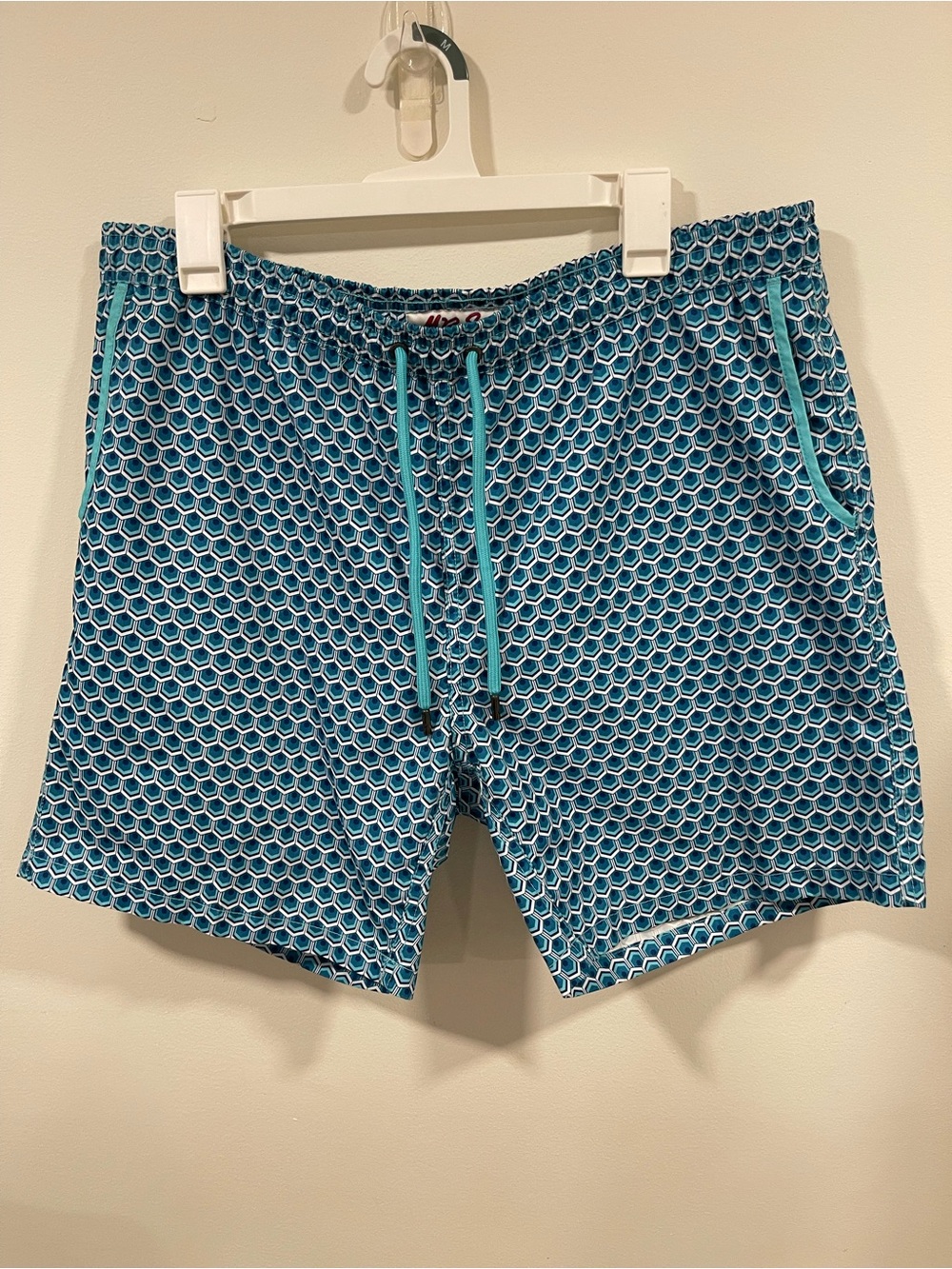 Mr.Swim Teal and Navy Geometric Swim Trunks